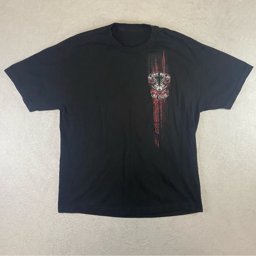 Lone Wolf No Club Black T-Shirt Crewneck Double Sided Graphic XL or L
